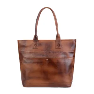 Vintage Genuine Leather Tote Bag for Women Large Capacity Casual Shoulder Work Handbag