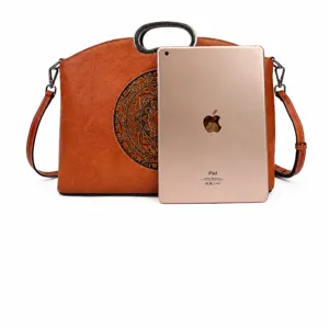 Vintage genuine leather embossed tote bag shoulder handbag for women, elegant and spacious.