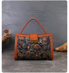 Vintage embroidered handbag for women, handmade retro single shoulder crossbody tote bag.