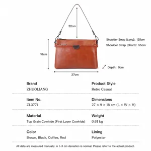 Genuine leather women shoulder bag large capacity casual underarm crossbody bag for daily commute