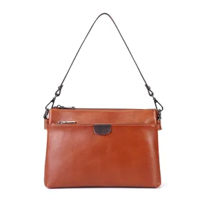 Genuine leather brown shoulder bag women large capacity multi layer crossbody commute handbag new