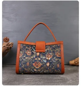 Vintage floral embroidered top handle bag detail shot, elegant retro fashion accessory closeup.