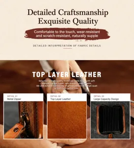 Genuine leather zipper card holder, soft cowhide mini wallet with multi card slots and retro design.
