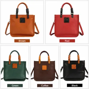Genuine leather women shoulder crossbody handbag vintage tote bag stylish minimalist design.