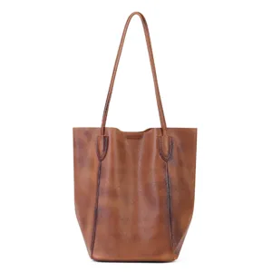 Borsa tote in pelle marrone retrò da donna, grande capacità elegante borsa a spalla.