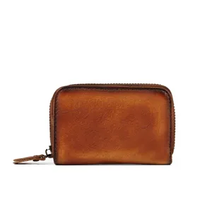 Genuine leather zipper card holder vintage mini wallet solid color coin purse main view