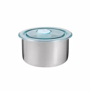 Stainless steel fresh-keeping box detail view, showing diameter and height dimensions.