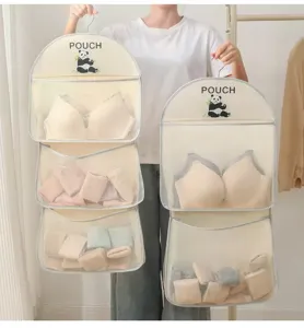 Hanging mesh storage bag multi-layer closet organizer for underwear and socks