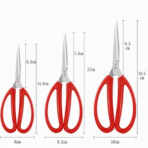 Red handle scissors student manual paper cut office cutting tool detailed size chart