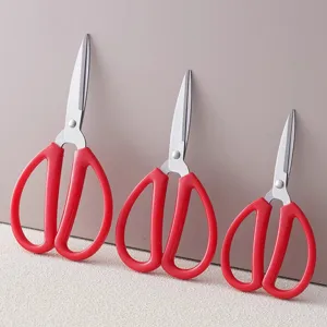 Household Stainless Steel Scissors Office Stationery Craft Cutting Scissors Red Plastic Handle Tailor Fabric Scissors