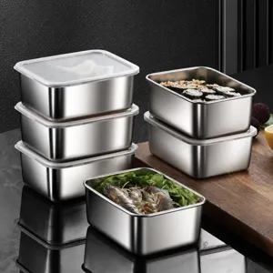 Stainless Steel Food Storage Container With Lid Airtight Meal Prep Box Kitchen Refrigerator Sealed Jar Metal Lunch Box