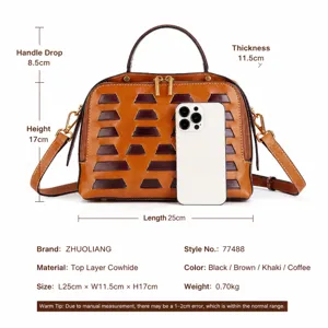 Zhuoliang genuine cowhide dumpling handbag, retro woven design, large capacity crossbody bag.