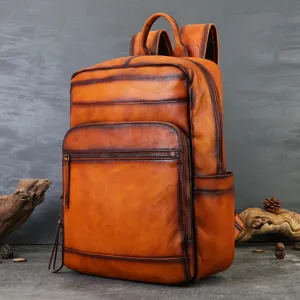 Vintage Genuine Leather Backpack Men Hand Rubbed Business Commuting Travel School Bag Large Capacity Daypack