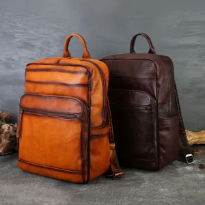 Vintage genuine leather backpack, antique burnished travel daypack, casual business bookbag