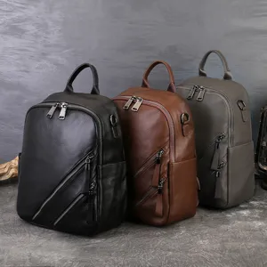 Sac à dos en cuir véritable pour femme, sac de voyage élégant et sac de travail décontracté.