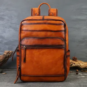Vintage Genuine Leather Backpack Handcrafted Retro Casual Travel Daypack for Men Bag