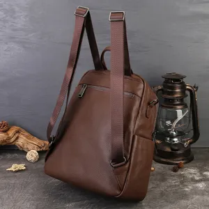 Sac a dos femme en cuir veritable marron sac de voyage decontracte pour le travail