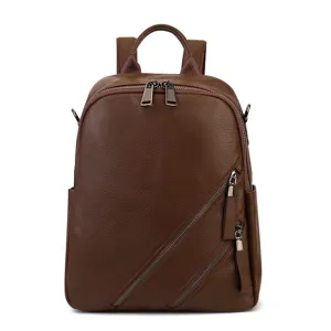 Sac à dos en cuir véritable pour femme, élégant sac de voyage marron et sac d'affaires décontracté.