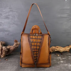 Vintage brown leather women backpack large capacity casual commuting convertible shoulder bag