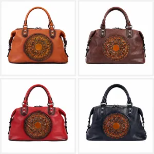 Vintage embossed leather tote bag women commuter shoulder handbag multi-color set