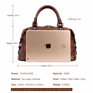 Genuine leather tote bag for women, vintage top handle shoulder bag with large capacity daily use.