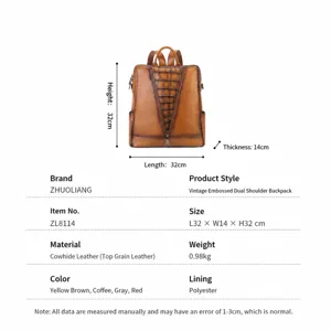 Vintage genuine leather women backpack large capacity casual commuter travel school bag daily use