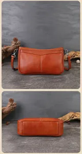 Vintage brown top layer cowhide leather shoulder bag, chic underarm baguette bag for women.