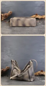 Vintage genuine leather hobo shoulder bag large capacity retro crossbody tote for women