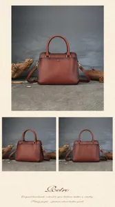 Sac à main en cuir véritable rétro pour femme, grand cabas bandoulière élégant.