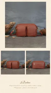 Genuine leather crossbody bag with multiple pockets, retro style shoulder bag for daily use.