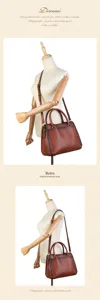 Sac à main en cuir véritable pour femme, grand cabas rétro et sac bandoulière élégant.