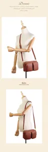 Detailed view of the vintage brown genuine leather shoulder bag with multiple compartments.