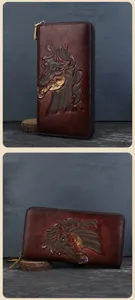 Portafoglio lungo in vera pelle vintage, design cavallo goffrato pochette con zip.