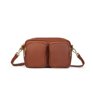 Vintage genuine leather crossbody bag for women, retro brown shoulder bag with multi pockets.