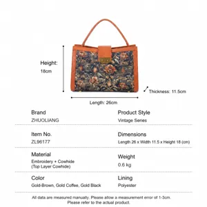 Vintage embroidered handbag top-handle leather patchwork women cross body bag retro style