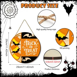 Halloween Holzhänger runder Wandbehang mit Fledermaus-Hohldesign und Hanfseil für Deko