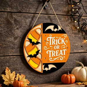 Halloween Holz Hängeschild hohle Fledermäuse runde Dekoration rustikale Wand Deko für Party