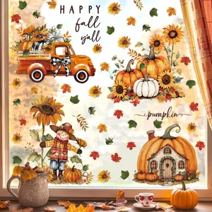 Adesivi per finestre autunno girasole Thanksgiving spaventapasseri foglia decoro PVC