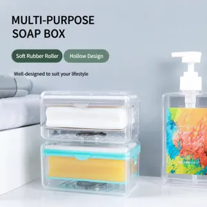 Scatola per sapone multifunzionale con rullo, portasapone a doppio strato con scarico per bagno.