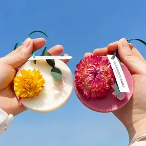 Hanging scented wax tablet with dried flowers for wardrobe and home air freshener display