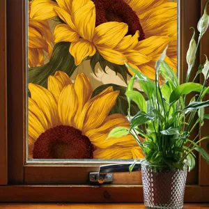 Sunflower window sticker static glass film floral pastoral style for home decor bedroom living room