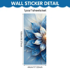 Blue abstract floral wall sticker detail 100x44cm, decorative glass window static sticker.