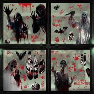 Adesivi per finestre di Halloween impronte di sangue fantasma scheletro PVC feste.