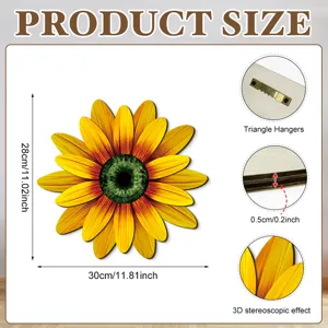 Sunflower wood wall art hanging decoration with 3D eye design 28x30cm home decor