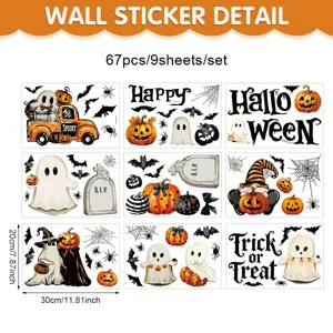 Halloween raamstickers set 9 vel 67 stuks spook pompoen vleermuizen muurstickers deco