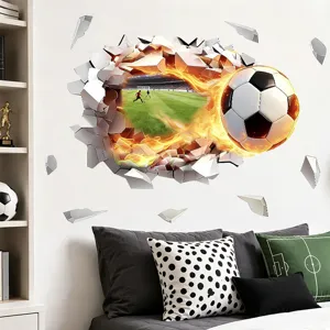 Copa del Mundo 3D Fútbol Adhesivo de Pared Llama Disparo PVC Autoadhesivo Calcomanía de Pared para Decoración de Habitación Infantil Dormitorio