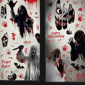 Halloween adesivi per finestre impronta sanguinosa PVC statico teschio fantasma vetro
