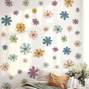 Boho floral wall stickers colorful daisy self-adhesive pvc decals for girls bedroom decor