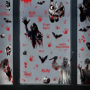 Adesivi per finestre statici di Halloween PVC impronte insanguinate teschio decorazioni.