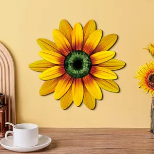Pastoral Wood Sunflower Wall Hanging Decor Eye Pattern Sunflower Wooden Sign For Living Room Kitchen Bedroom Wall Art Ornament